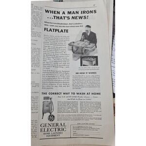 Vintage 1932 General Electric GE Flatplate Ironer Activator Washer Print Ad